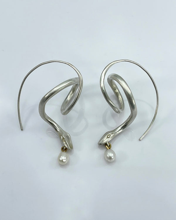 Annette Ferdinandsen Serpent Earrings with Pearl Drop
