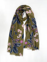 Floral and Fruit Olive Scarf