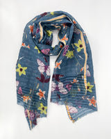 Butterflies and Flowers Scarf, Bluestone