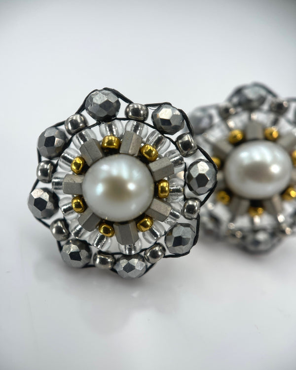 Miguel Ases Pearl & Pyrite Studs