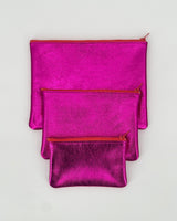Texture Matte Foil Electric Pink Leather Pouches
