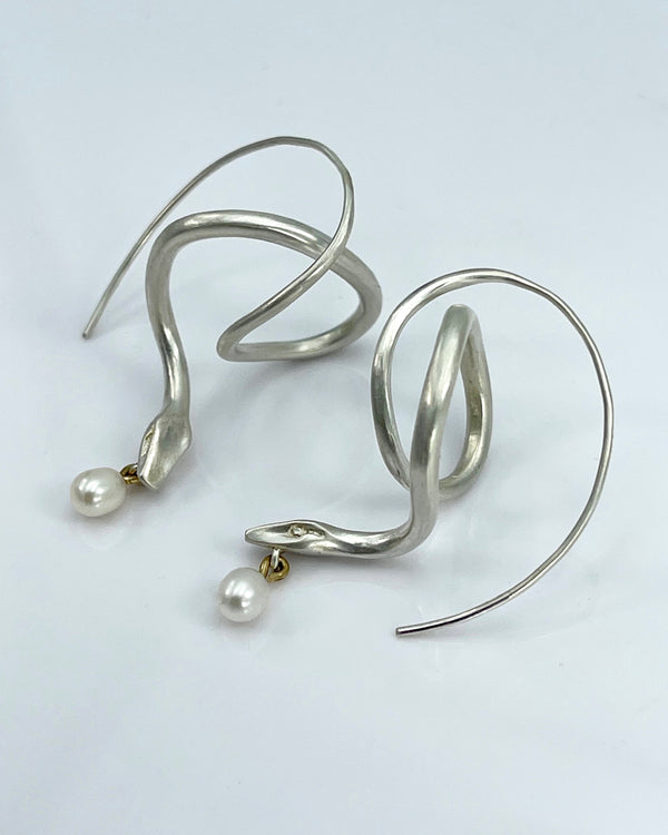 Annette Ferdinandsen Serpent Earrings with Pearl Drop