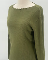 Waffle Rib Combo Long Sleeve Crew Top, Olive