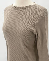 Waffle Rib Combo Long Sleeve Crew Top Sand Khaki