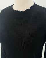 Waffle Rib Combo Long Sleeve Crew Top, Black
