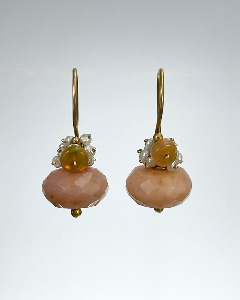 River Song Pink Opal Earrings with Pearl Fringe