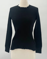 Waffle Rib Combo Long Sleeve Crew Top, Black