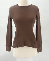 Waffle Rib Combo Long Sleeve Crew Top, Brown