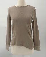 Waffle Rib Combo Long Sleeve Crew Top Sand Khaki