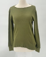 Waffle Rib Combo Long Sleeve Crew Top, Olive