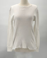 Waffle Rib Combo Long Sleeve Crew Top, White
