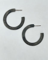 Heather Guidero Carved Flat Oxidized Silver Hoops