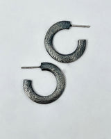 Heather Guidero Carved Flat Oxidized Silver Hoops