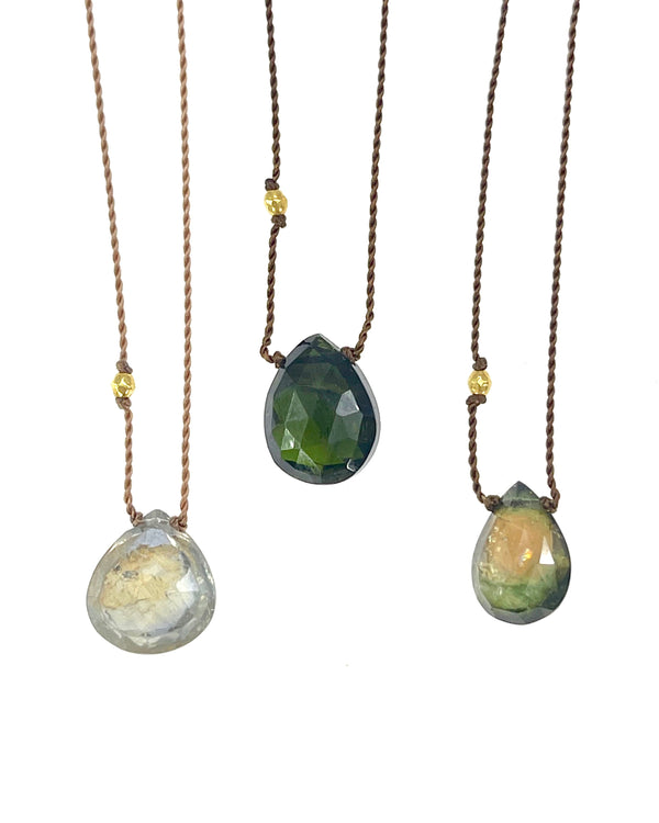 Margaret Solow Teardrop Stone w/18K Bead Necklaces